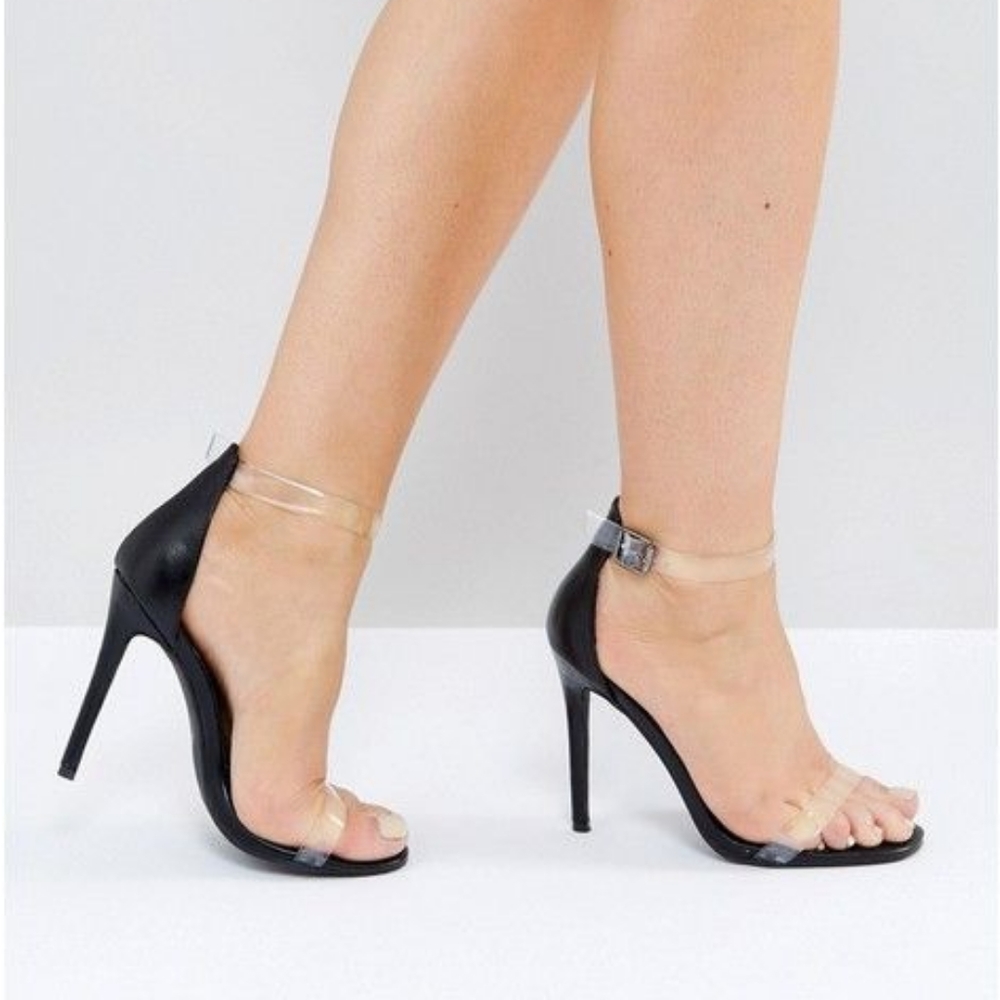 MISSGUIDED Clear Strap Black Heels Size 7 - NIB